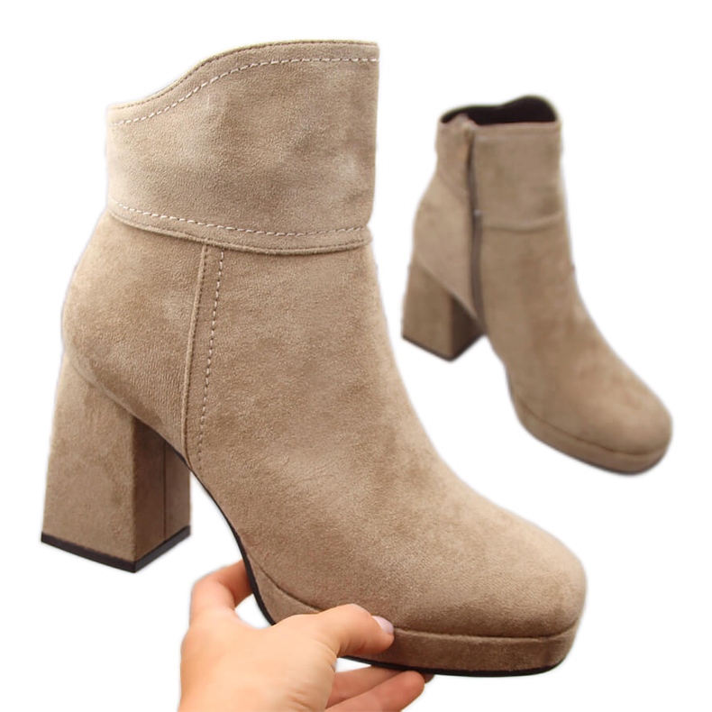 M. DASZYŃSKI Suede boots on a high heel and platform, insulated beige M.Daszyński MR2288-4