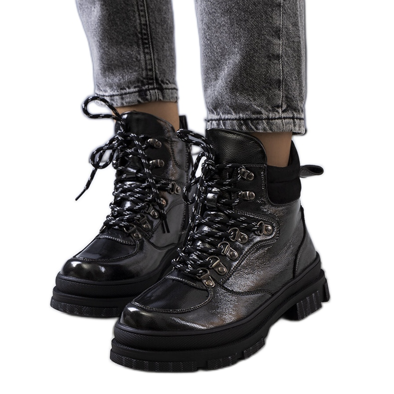 Black patent Prepo ankle boots