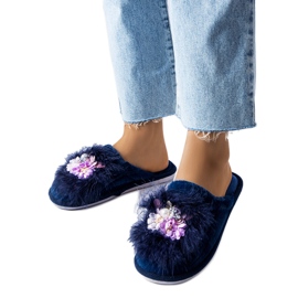 Navy blue warm slippers with Moly flowers Navy blue warm slippers with Moly flowers