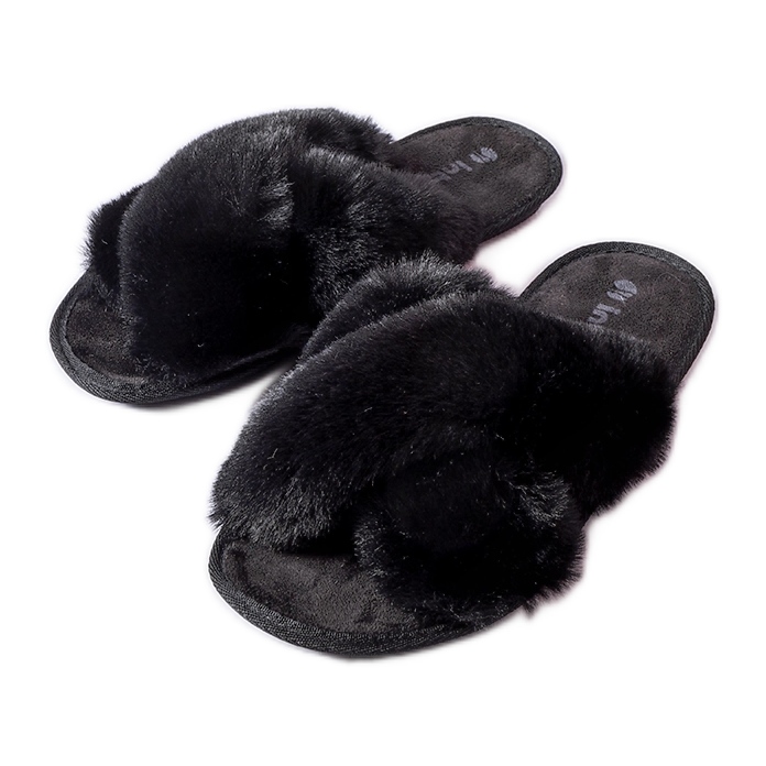 Inblu Black slippers with Morano fur