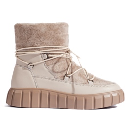 Beige leather women's snow boots by Vinceza