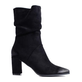 Suede elegant black high-heeled ankle boots by Vinceza