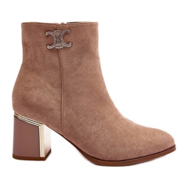 Suede ankle boots with a decoration, Beige Dwinja