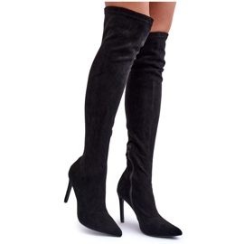 Over-the-knee suede boots with a high heel, Black Calfi
