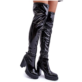 Patent over-the-knee boots on a massive high heel, Black Kytia