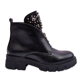 Low Decorated Leather Ankle Boots With Zipper Black Escika
