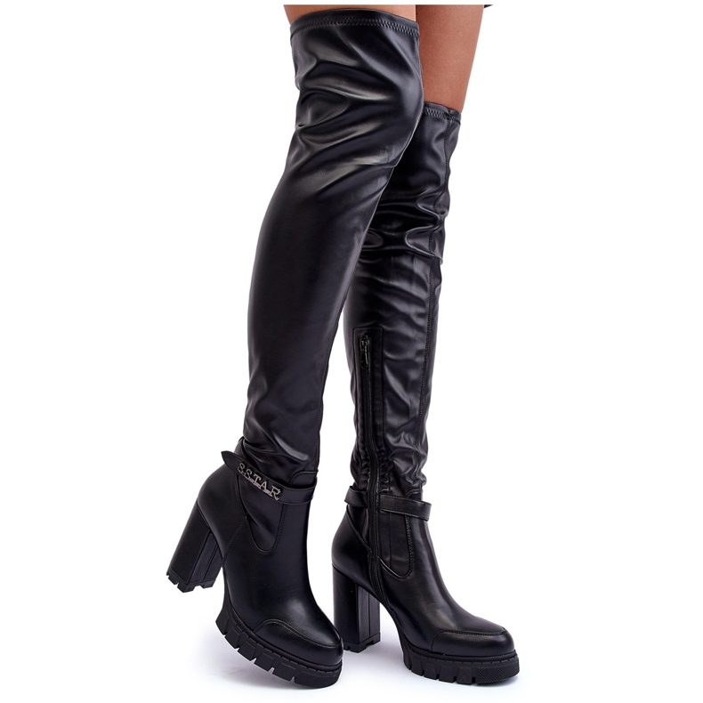 Leather over-the-knee boots on a massive high heel, Black Kytia