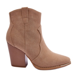 Beige Lotoune Leather Cowboy Boots with High Heels