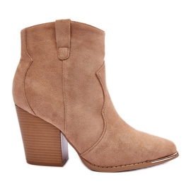 Beige Suede Cowboy Boots with High Heels Lotoune