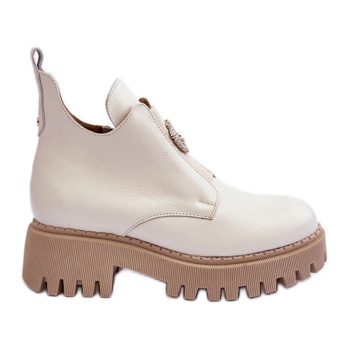Women's Leather Ankle Boots With Decoration, Light Beige Lemar Lusanna Women's Leather Ankle Boots With Decoration, Light Beige Lemar Lusanna