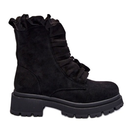 Suede Insulated Worker Boots with a Flat Heel, Black Nacelle