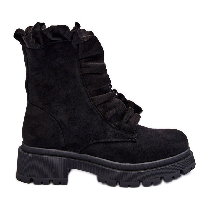 Suede Insulated Worker Boots with a Flat Heel, Black Nacelle