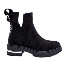 Suede Flat Boots With Cutouts, Black Lamedella
