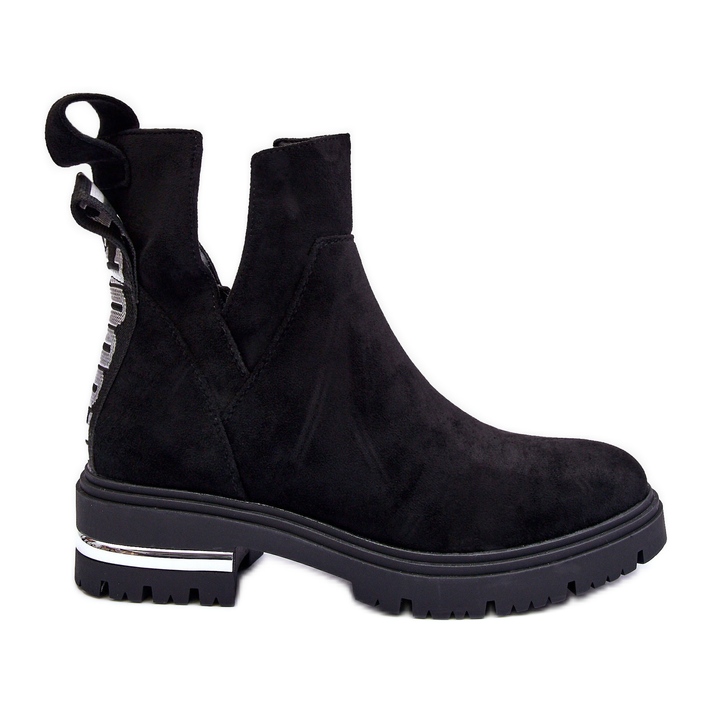 Suede Flat Boots With Cutouts, Black Lamedella