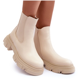 Leather Chelsea boots with flat heels and platform, light beige Solita