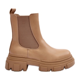 Beige Solita Leather Chelsea Boots with Flat Heels and Platform