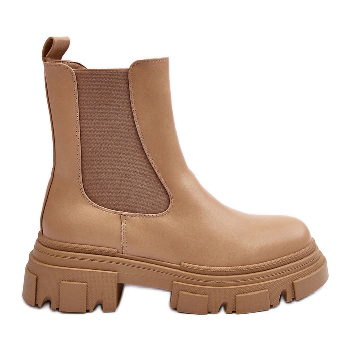 Beige Solita Leather Chelsea Boots with Flat Heels and Platform