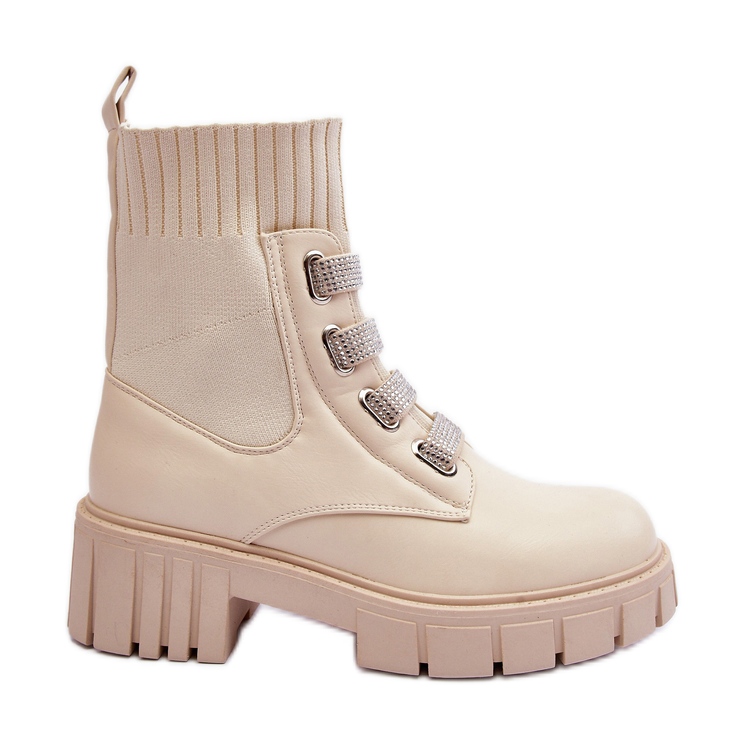 Beige Worker Boots With Elastic Upper Kasseis