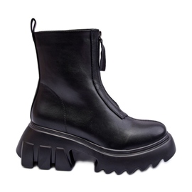 Black Kusma ankle boots on a massive platform with a zipper