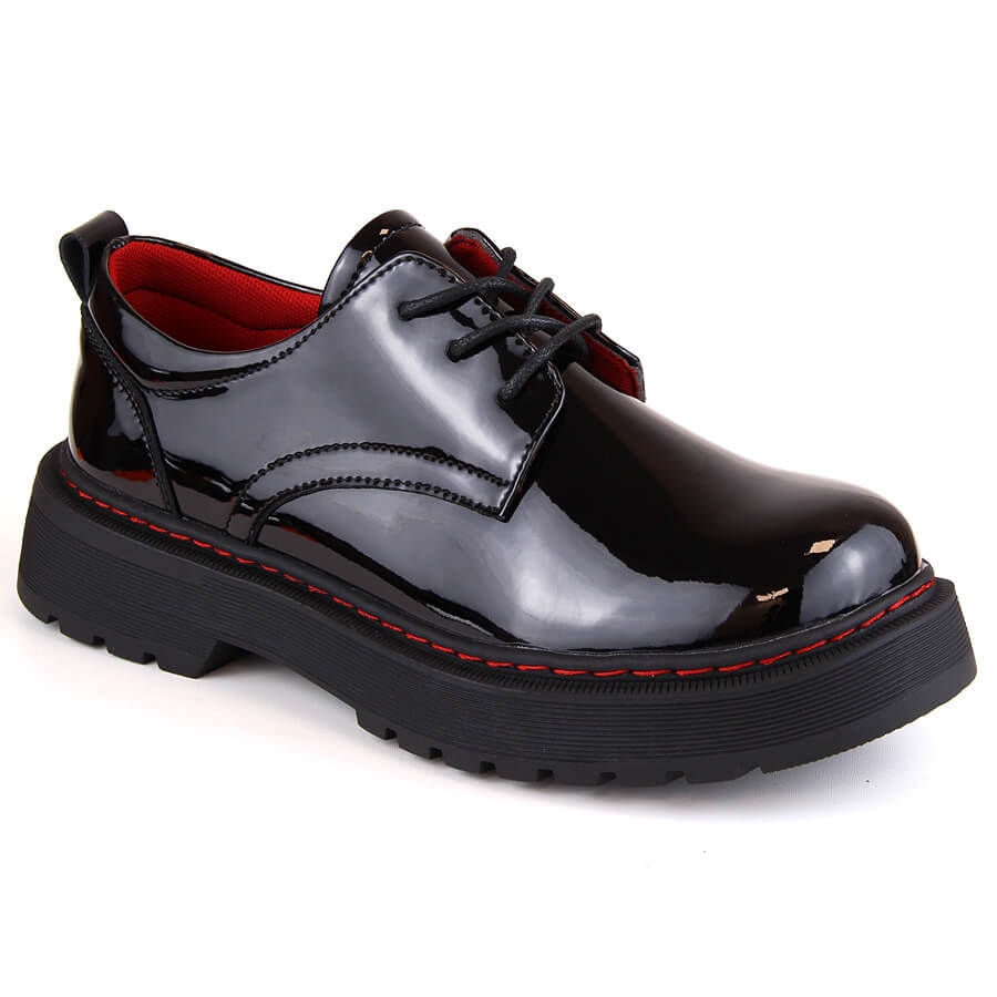 Women's black patent 2025 leather oxford shoes
