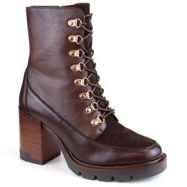 Brown women's boots with high heel and platform, insulated, Vinceza 58100