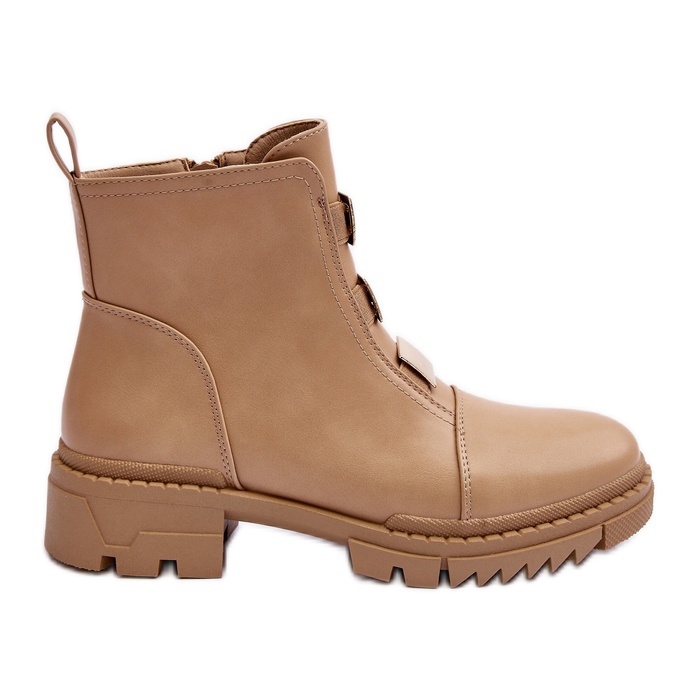 Beige Azulenn Leather Flat Boots Beige Azulenn Leather Flat Boots