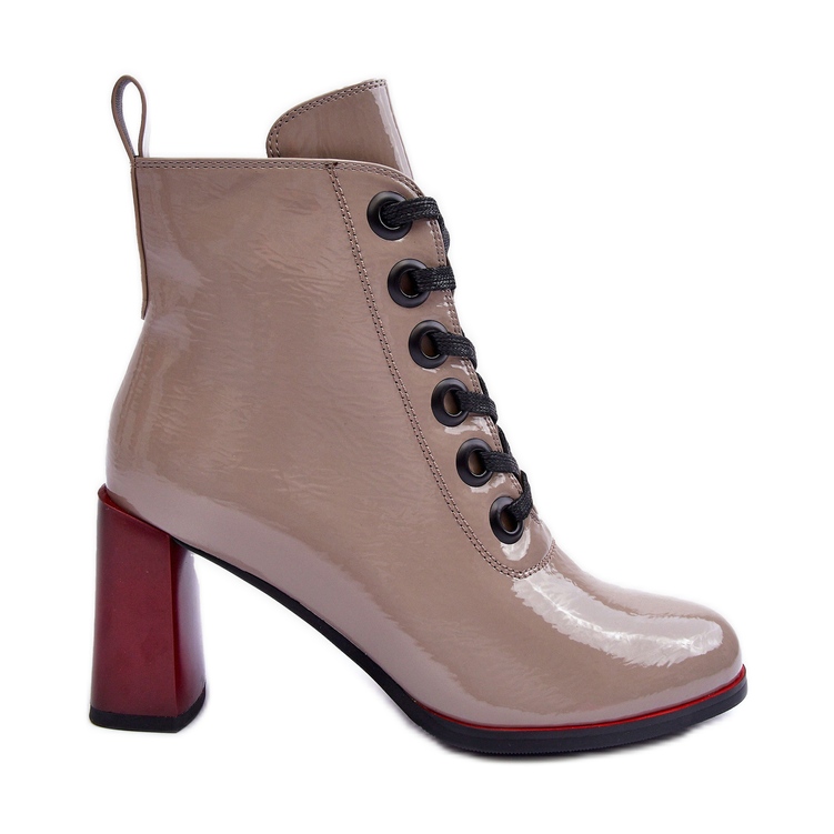 Patent Lace-Up Ankle Boots S.Barski MR870-15 Dark Beige
