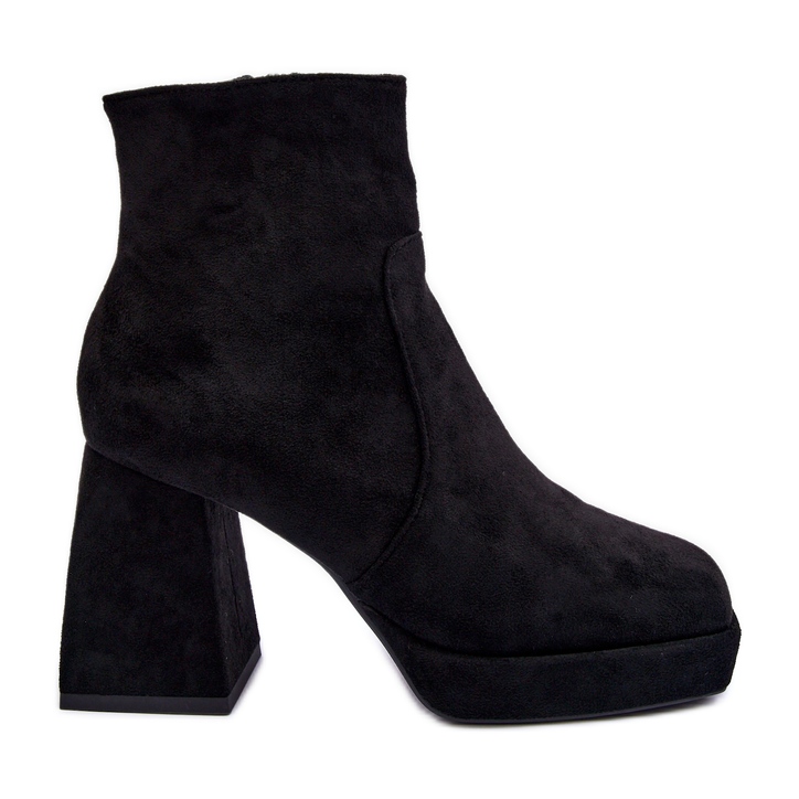 FJ1 Black Abnous Suede Ankle Boots With Chunky Heels