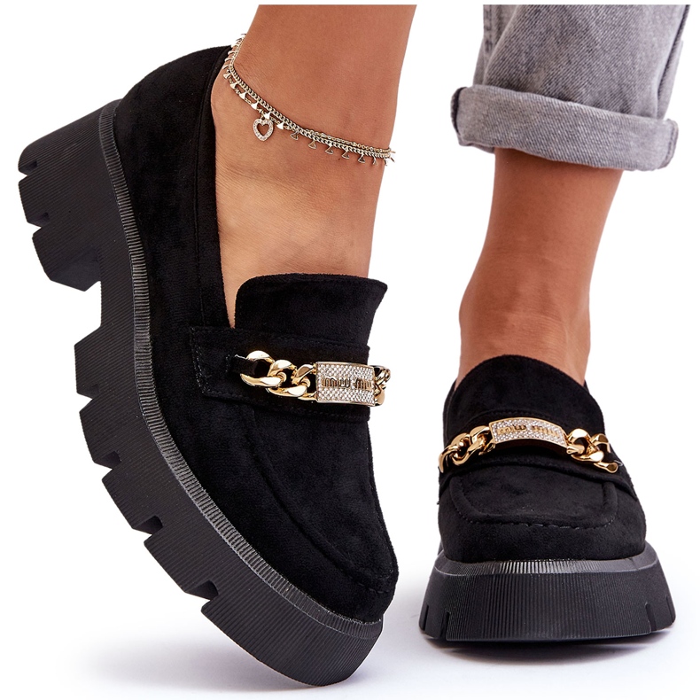 Seastar Classic suede moccasins on a massive platform, black