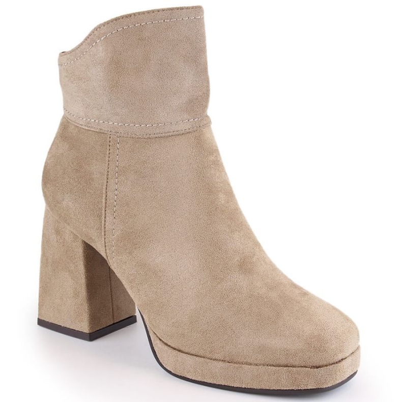 Insulated suede ankle boots with high heel and platform M.Daszyński W SAN24B, beige