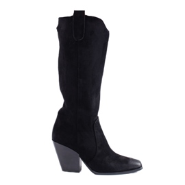 Shelovet women's black suede high-heeled cowboy boots Shelovet women's black suede high-heeled cowboy boots