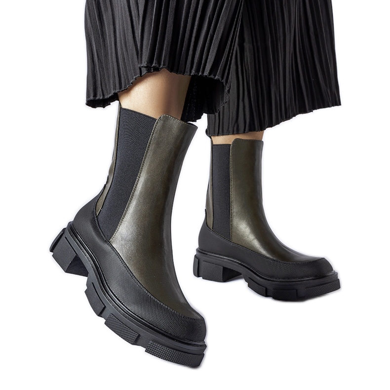 Green and black slip-on ankle boots by Faisal Green and black slip-on ankle boots by Faisal