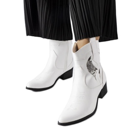 Henriette white high-heeled cowboy boots