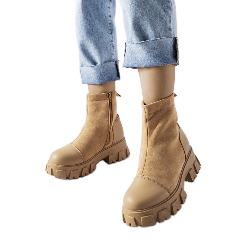 Beige eco-suede workers with Milo tread