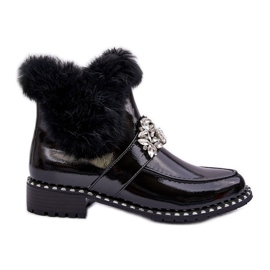 Patent leather ankle boots with decoration and fur S.Barski MR870-73 Black Patent leather ankle boots with decoration and fur S.Barski MR870-73 Black