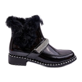 Low Patent Boots With Fur and Decoration S.Barski MR870-74 Black