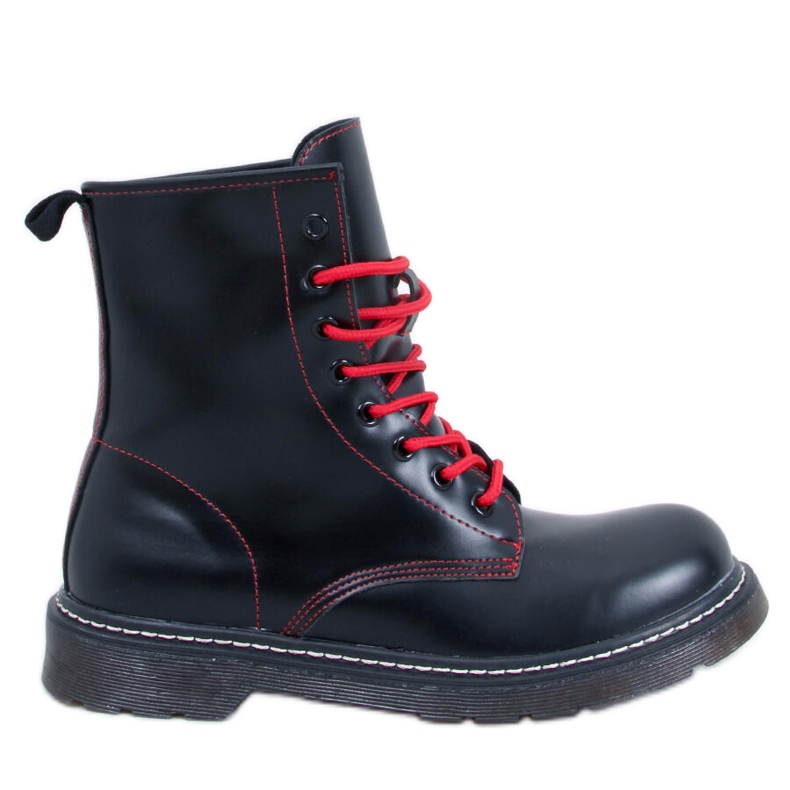 Lace-up ankle boots with colorful Stuff Blackred thread