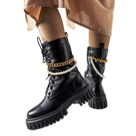 Black boots with pearls and a Mira chain Black boots with pearls and a Mira chain