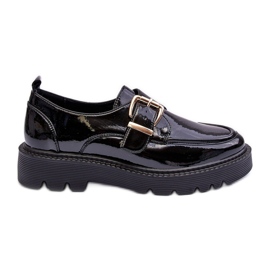 Vinceza Patent leather flat shoes with a buckle, Black Meara