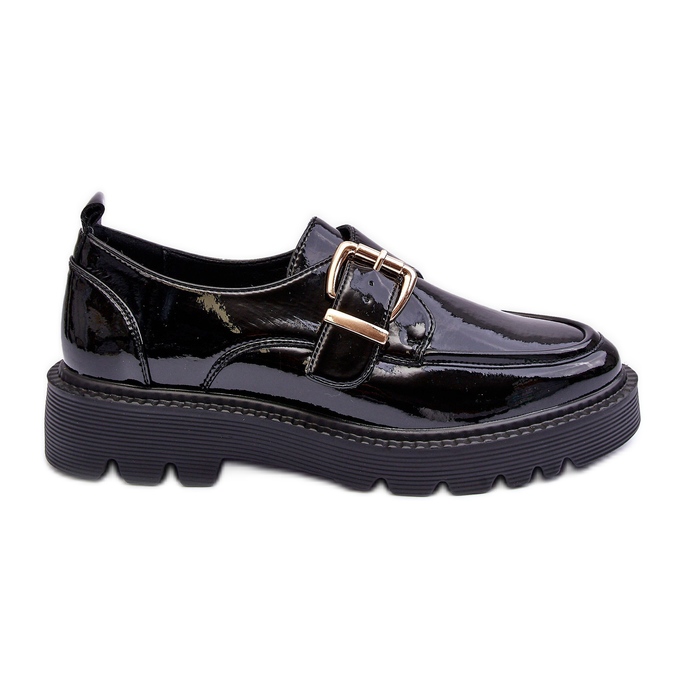 Vinceza Patent leather flat shoes with a buckle, Black Meara Vinceza Patent leather flat shoes with a buckle, Black Meara