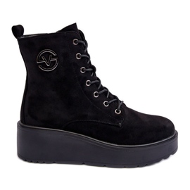 Vinceza Suede Worker Ankle Boots On A Massive Platform Wedge Black Lavica