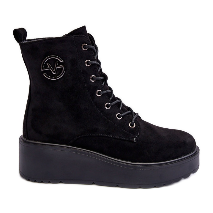 Vinceza Suede Worker Ankle Boots On A Massive Platform Wedge Black Lavica