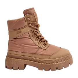 Women's Trappers Insulated Ankle Boots On Platform And Flat Heel Big Star MM274340 Beige