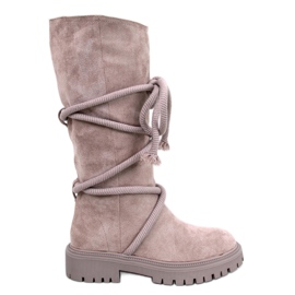 Spicer Beige suede boots with a cord