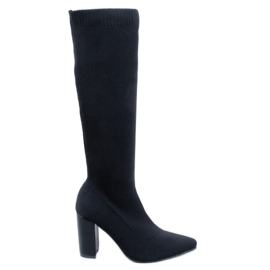 Elisha Black elastic high-heeled boots