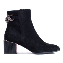 Black suede women's ankle boots with an elegant Shelovet heel