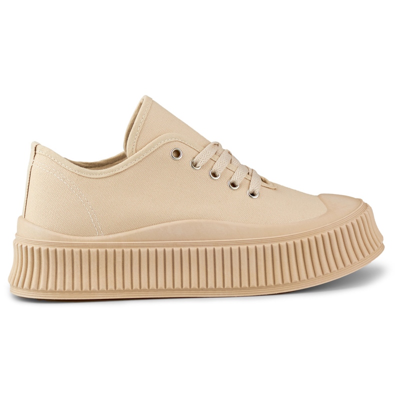Beige women's sneakers with a thick sole