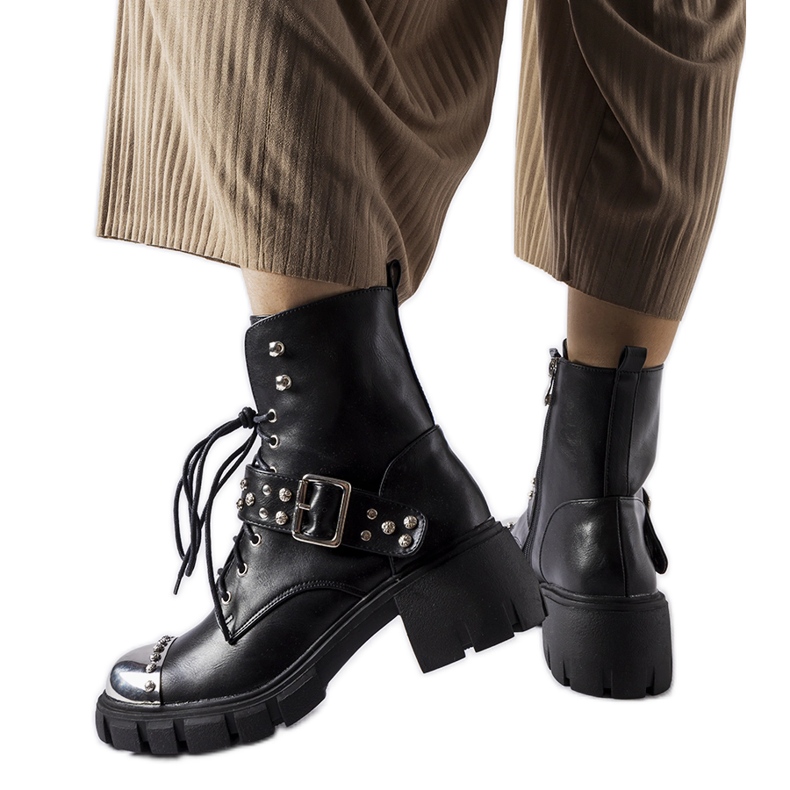 Garret black decorative flat heel boots