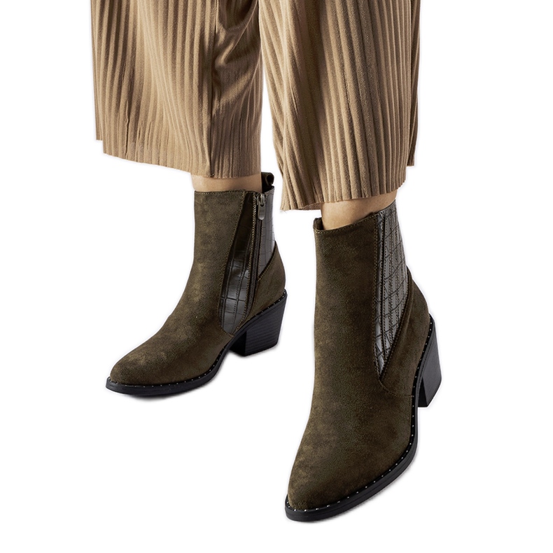 Green eco-suede ankle boots with a low heel Sovere