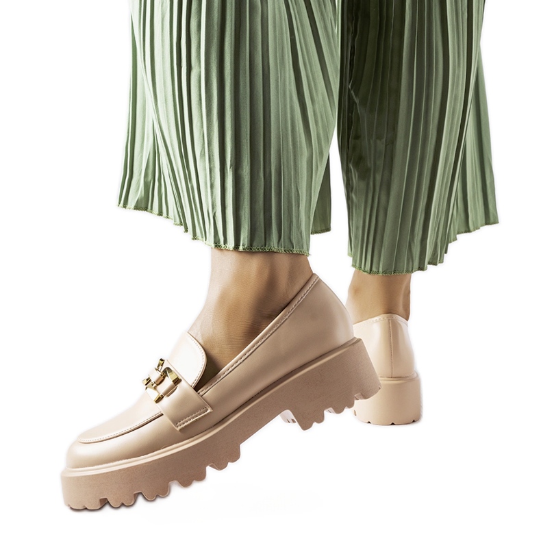 Inna Beige women's moccasins decorated with a Piazzo buckle